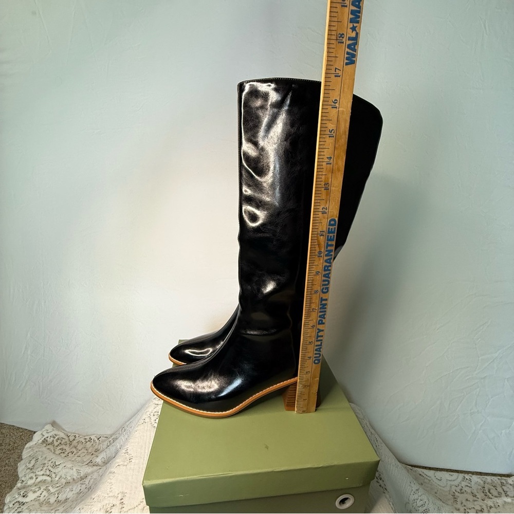 Motimoden pointy Knee High Boots Heel zipper Black size 7 Rocker, Whimsigoth - Picture 3 of 16